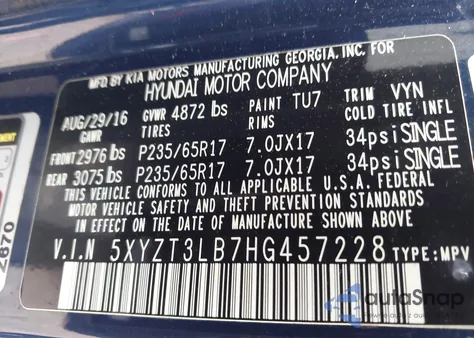 2017 Hyundai Santa Fe Sport 2.4L z USA, uszkodzony, nr VIN 5XYZT3LB7HG457228